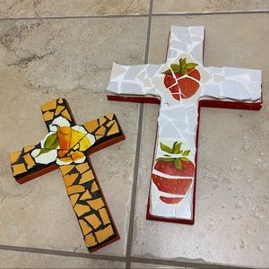 Mosaic tile cross with fruit (wooden back)